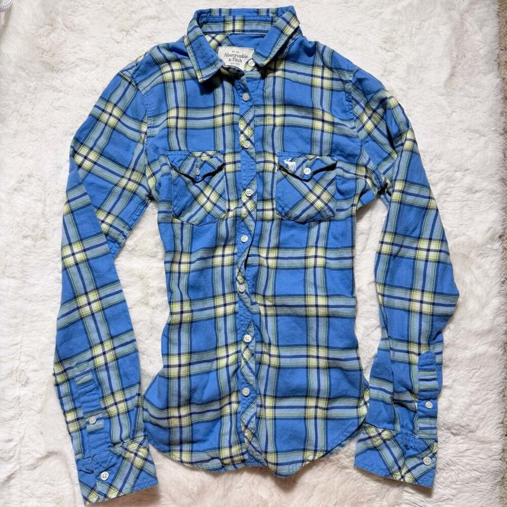 Abercrombie & Fitch Blue Plaid Flannel Button Down Shirt Size S